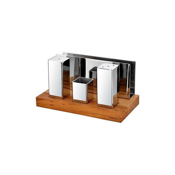 Ahşap Standlı 4'lü Kare Tuzluk Peçetelik Takımı