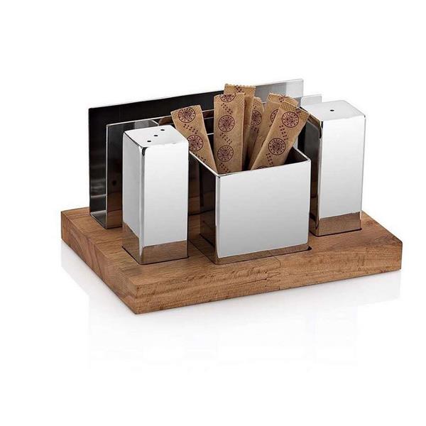 Ahşap Standlı 4'lü Kare Tuzluk Takımı
