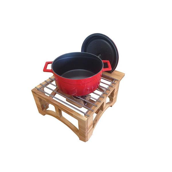 Tekli Ahşap Yemek Servis Standı, Vernikli, Paslanmaz Izgaralı