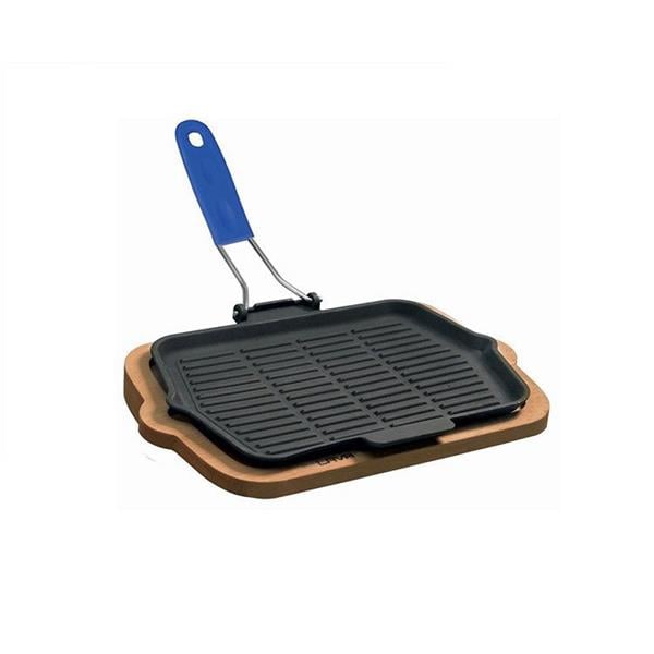 Ahşap Altlıklı Silikon Saplı Döküm Demir Izgara Tava