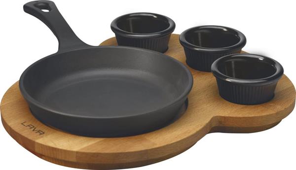 Ahşap Altlıklı Döküm Demir Yuvarlak Tava