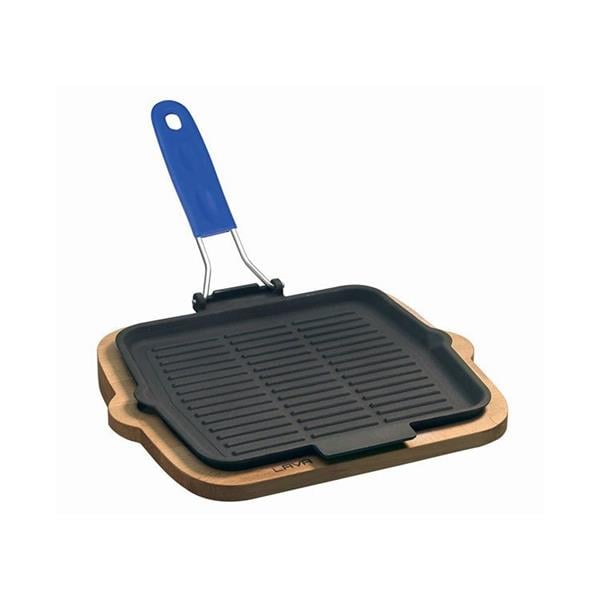 Ahşap Altlıklı Silikon Saplı Döküm Demir Izgara Tava