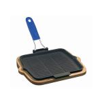 Ahşap Altlıklı Silikon Saplı Döküm Demir Izgara Tava