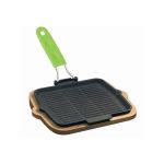 Ahşap Altlıklı Silikon Saplı Döküm Demir Izgara Tava