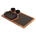 Kare Kulplu Tabak, Ahşap ve Porselen Servis Plakası