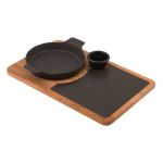 Yuvarlak Kulplu Tava Ahşap Altlıklı Porselen Servis Plakası