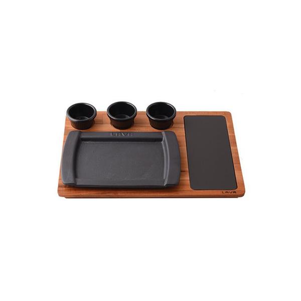 Ahşap Altlıklı Dikdörtgen Servis Tabağı ve Porselen Plaka