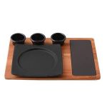 Ahşap Altlıklı Yuvarlak Servis Tabağı Porselen Plaka