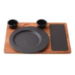 Ahşap Altlıklı Yuvarlak Servis Tabağı, Porselen Plaka