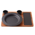 Ahşap Altlığı Yuvarlak Servis Tabağı, Porselen Plaka