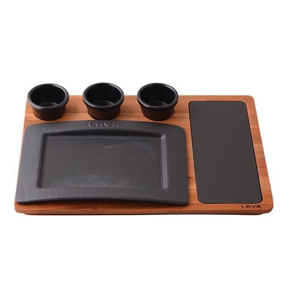 Ahşap Altlıklı Dikdörtgen Servis Tabağı ve Porselen Plaka