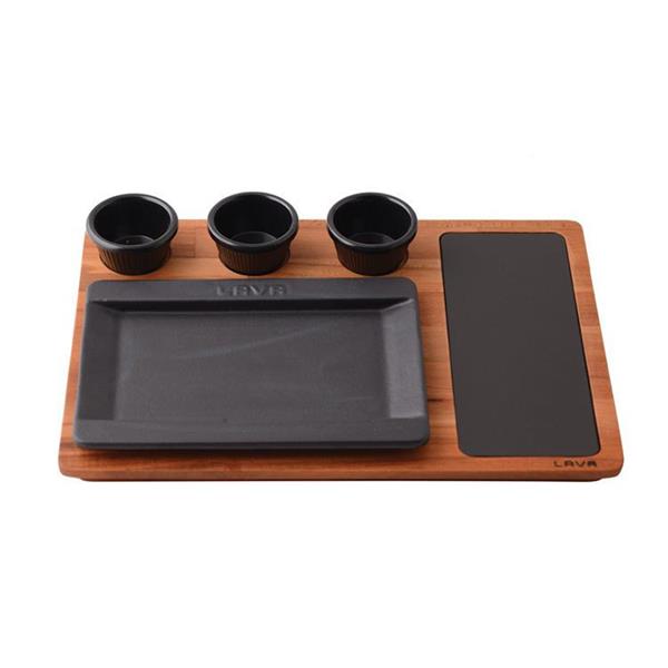 Ahşap Altlıklı Dikdörtgen Servis Tabağı Porselen Plaka