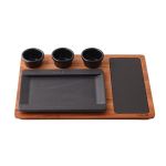 Ahşap Altlıklı Dikdörtgen Servis Tabağı Porselen Plaka