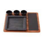 Ahşap Altlıklı Dikdörtgen Servis Tabağı ve Porselen Plaka