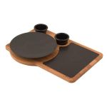 Ahşap ve Porselen Servis Plakalı Yuvarlak Kulplu Tava