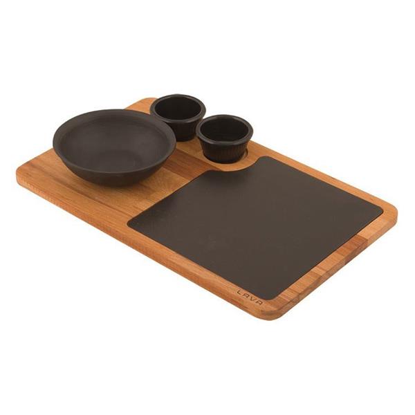 Ahşap ve Porselen Servis Plakalı Yuvarlak Kase