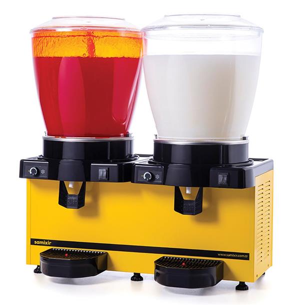 Panoramik Twin Manuel Fıskiyeli+Karıştırıcı Soğuk İçecek Dispenseri 22+22 Litre Sarı SM44.AY