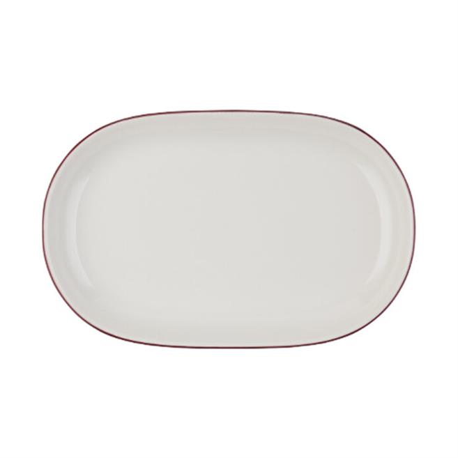 Porser Modest Maroon Oval Kayık Tabak 18 cm