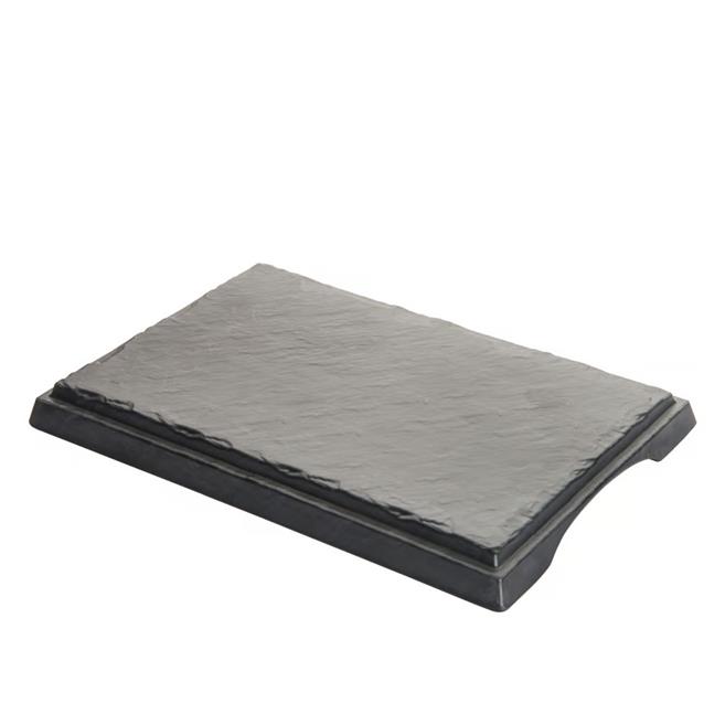 Siyah Melamin Kare Taş Görünümlü Düz Tepsi 37Cm
