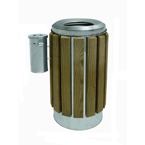 Çöp Kovası Ahşaplı Yuvarlak Kapaklı